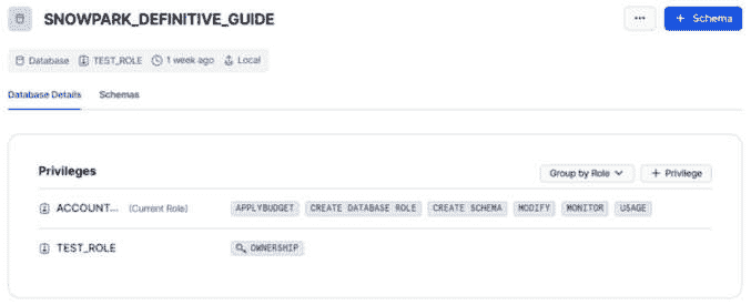 图 2.7 – SNOWPARK_DEFINTIVE_GUIDE 页面
